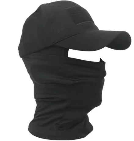 Tactical Balaclava with Baseball Cap - Full Face Mask Set BLACK