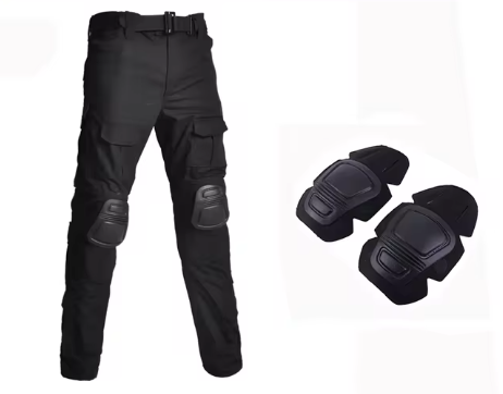 Men Combat Pants +Knee Pads - BLACK