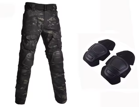 Men Combat Pants +Knee Pads - BLACK CAMO